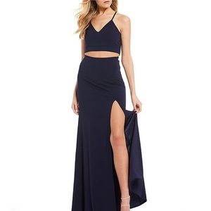 Navy blue two piece prom dress